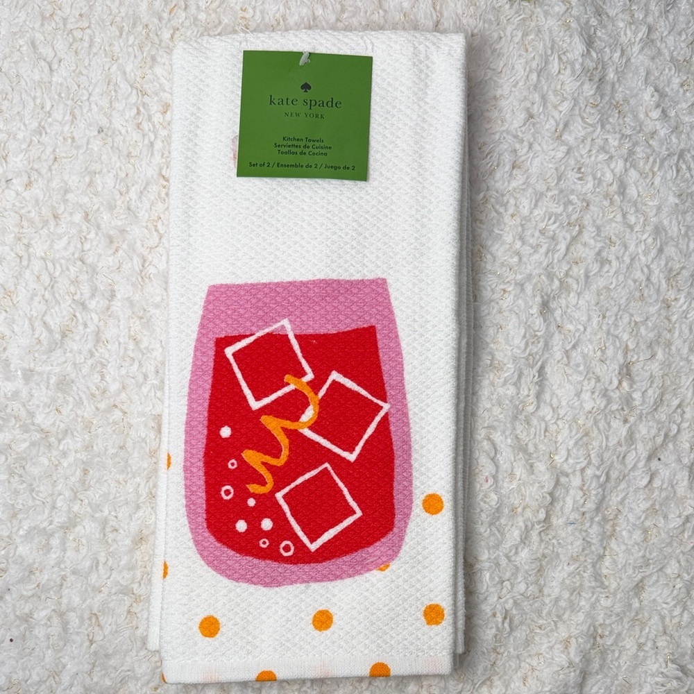 Kate Spade White Towel with Red and Orange Cocktail Design